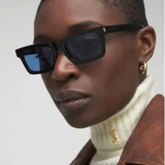 Saint Laurent SL461 BETTY 009 Rectangle Sunglasses - Black/Blue - Picture 2 of 9